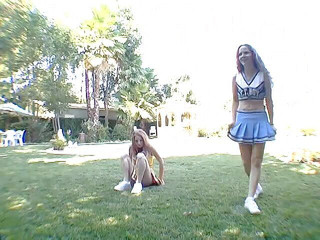 Tight little babes: Two gorgeous perfect pussy cheerleaders get fucked by a big...