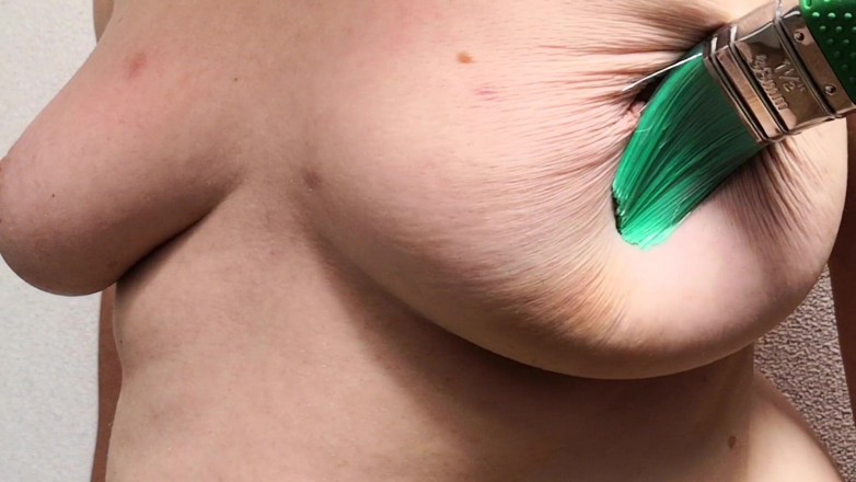 Bouncy Tits Action: Nipple pinching with paintbrush