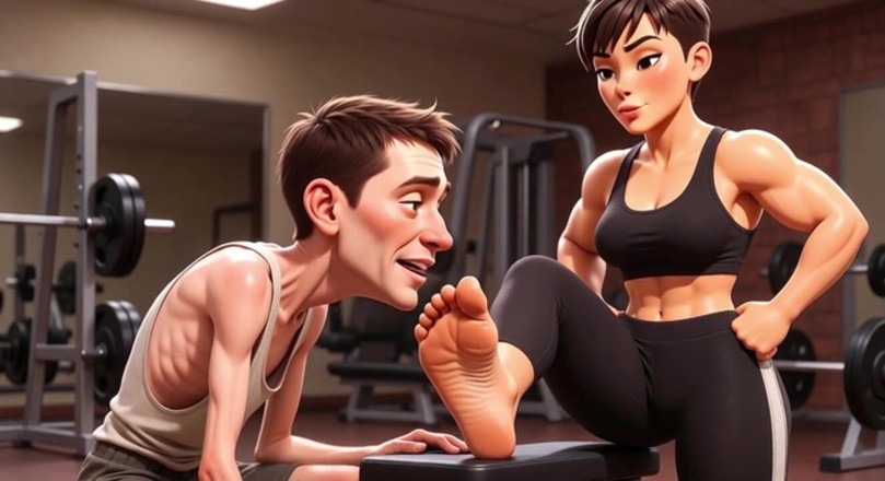 YOUR BEST FANTASY: Strong Muscular Woman Makes Skinny Slave Lick Her Feet