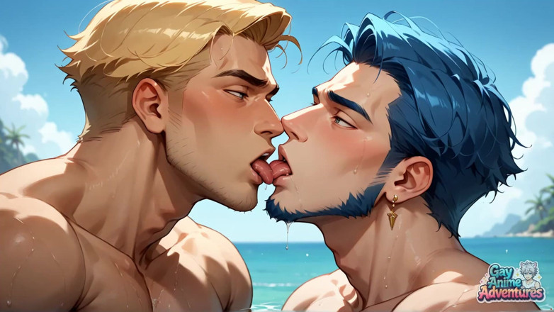 Gay Anime Adventures: Sexy Muscle Fellows e Molten Beach Joy portano a orgasmi...