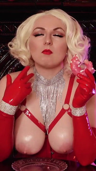 Sexy Hot Blonde MILF Eating Donuts - Food Fetish in Latex Rubber Opera Long Gloves