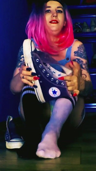 Lady Angela Old Used Smelly Stinky Converse Sneakers Knee Socks Fetish
