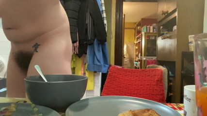 Cuteblonde666: Nude hairy cooking , eating session 1,5h