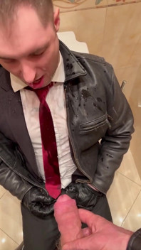 Office Boy in Suit Get Pissing