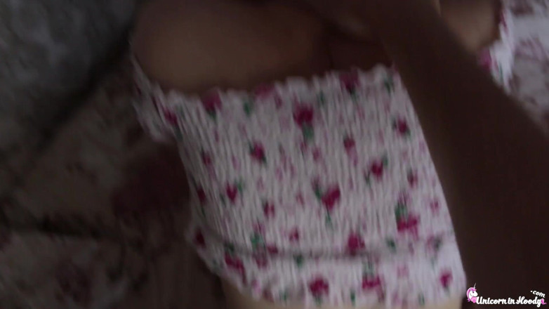 Unicorn In Hoodie: Teen in lingerie fucking - cum on panties
