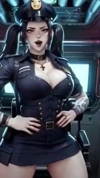 Anime sevimli polis memuru göğüslerini gösteriyor, ai animasyon