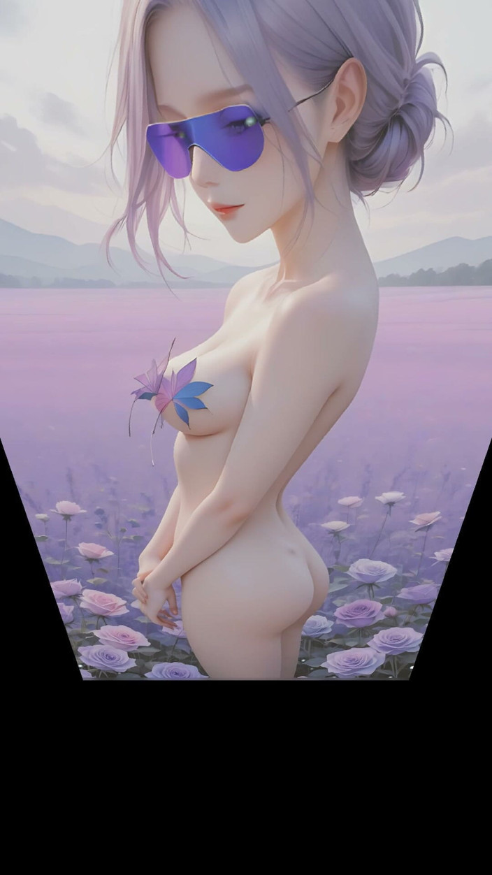 LustRender: Musa desnuda entre blooms de lavanda y rosas