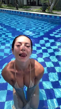 Ahegao, Spit, Outdoor Pussy & Tits Flashing in the Pool