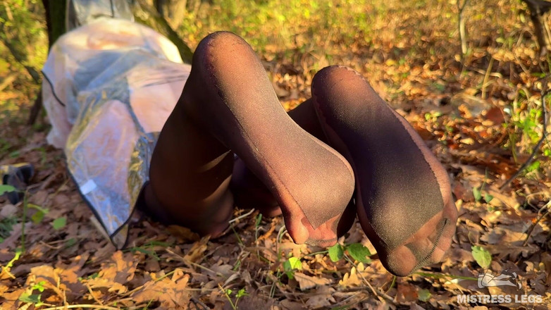 Mistress Legs: 恋物癖的陷阱：一个穿着黑色丝袜的森林仙女在秋天的森林里用脚挑逗（mp4高清） 恋足癖