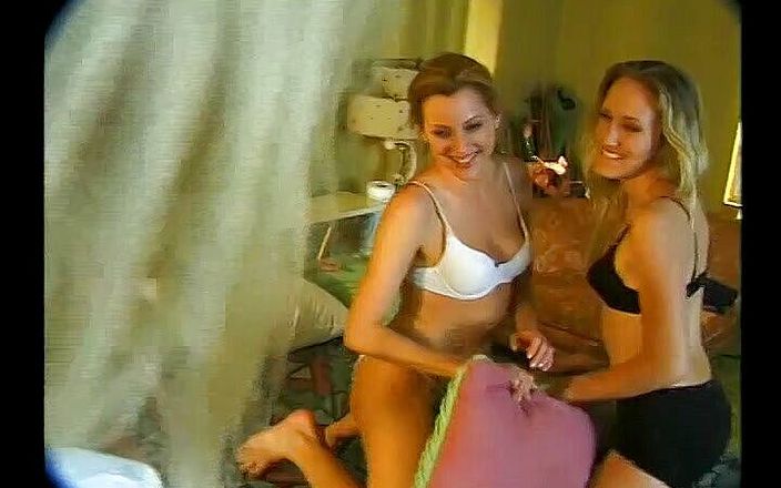 Outdoor pervs: Pillow fight becomes hot lesbian threesome quickly