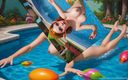 AI Girls: プールで遊ぶヌードエルフの女の子