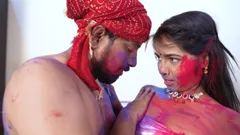 Sexy desi indická Sanjana Holi speciální tvrdý sex