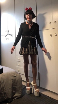 Sissy Andreina Practices Walking in Very High Heels