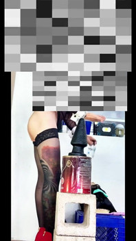 TS Croosdresser Tiny Shemale Beautiful Ass in Lingerie Stockings Riding Huge Black Dildo