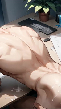 Fantastico atto XXX alla scrivania con un uomo muscoloso spalancata ampia aperta. È l'ora di un nudo super bollente!