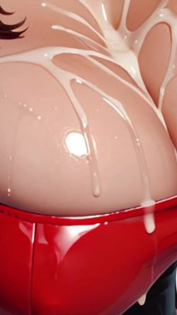 Privește-o pe Ai Amber jucându-se fericită cu sânii ei de latex umplute cu spermă