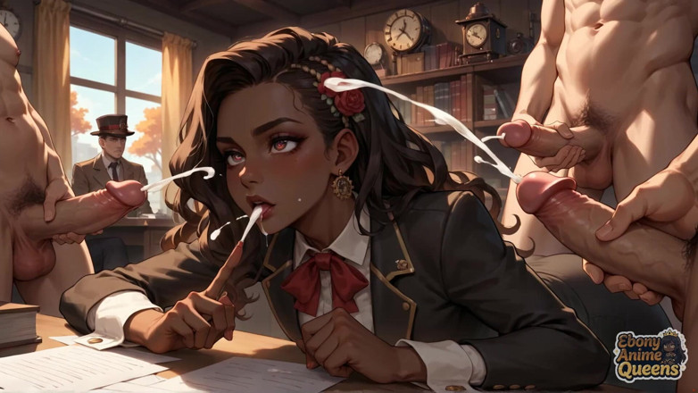 Ebony Anime Queens: Ein dampfendiger ebenholz-mann trifft ein college-mädchen und bespritzt eine Grav...