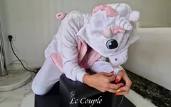 Cute Amateur MILF in Unicorn Costume with Her Sybian Sexmachine - Two Huge Orgasms