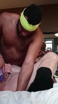 Caught! Bear Jerks and Gets Cummed on by BBC in Gym Shoes!