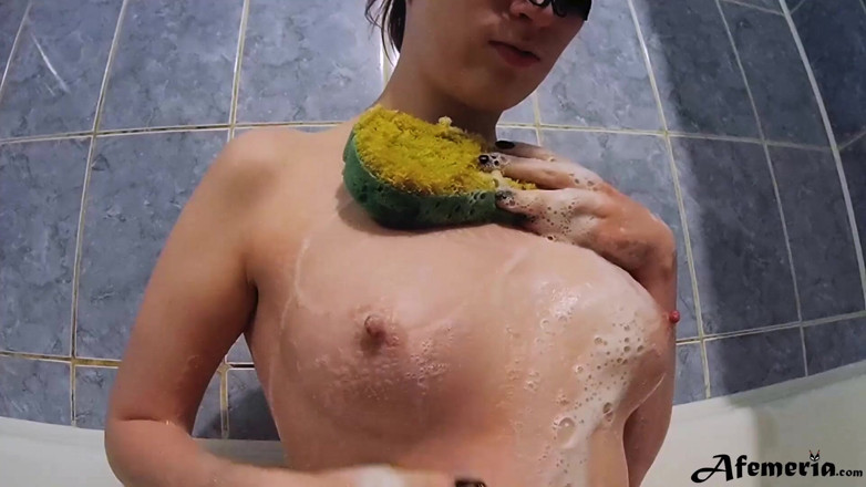 Afemeria: Girl washing and masturbate pussy in bathroom