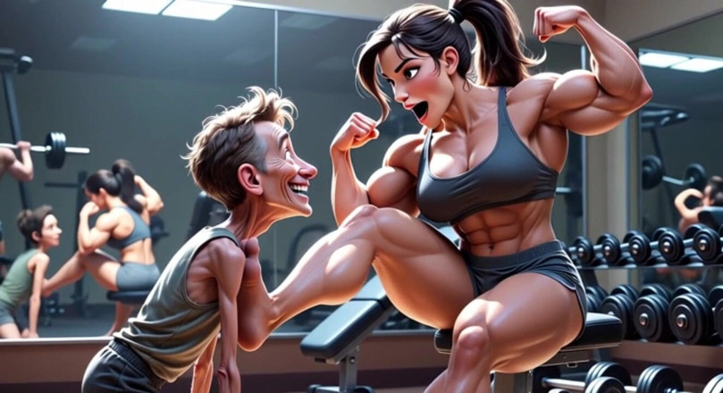 YOUR BEST FANTASY: Muscular Woman Humiliates Skinny Man - Foot Worship Domination