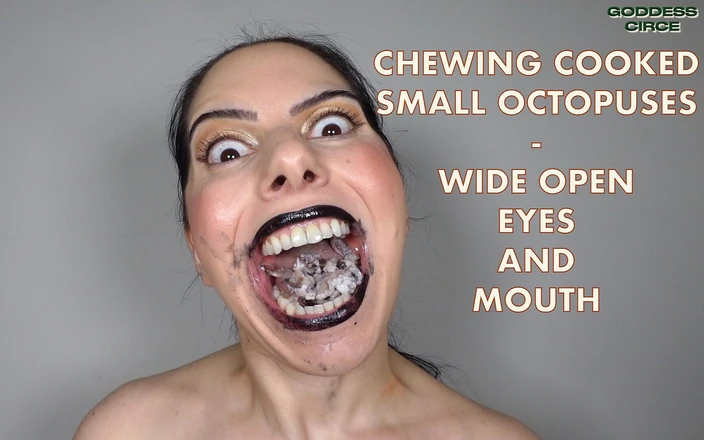Goddess Circe: Chewing Cooked Small Octopuses - Wide Open Eyes and Mouth Video...