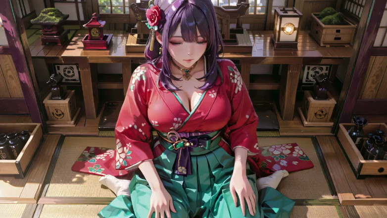Seraphina Vale: Purple Hair Kimono Girl's Private Morning! Red &amp; Green Clash Is...