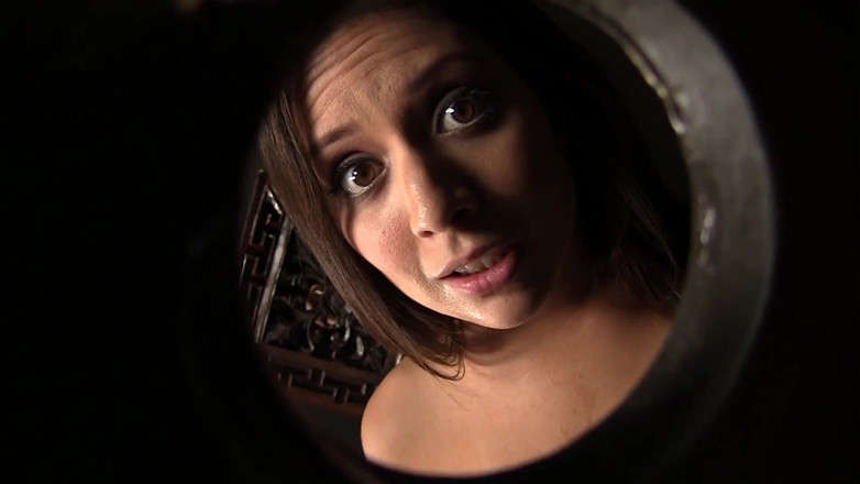 Erotic Planet X: Jynx Maze sucks huge cock from gloryhole while masturbating pussy
