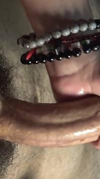 Close up to a Big Hairy Bush Making Him a Handjob Finishing in My Long Nails and Sucking the Cum From the Pubic Hair