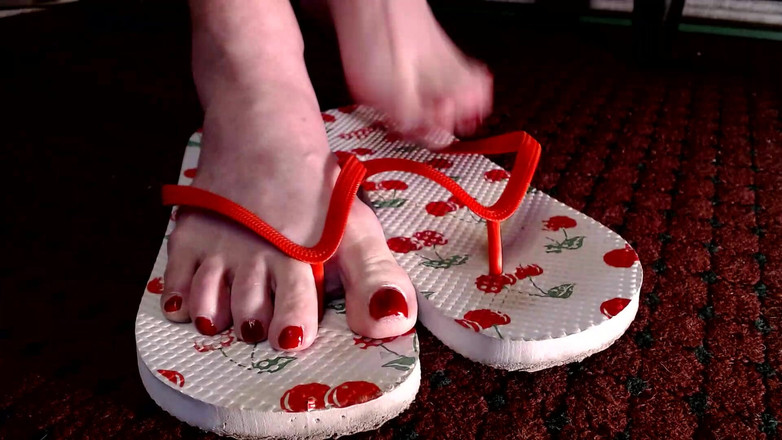 Abby Anna: Red Toenails Flop Flops Mature Feet
