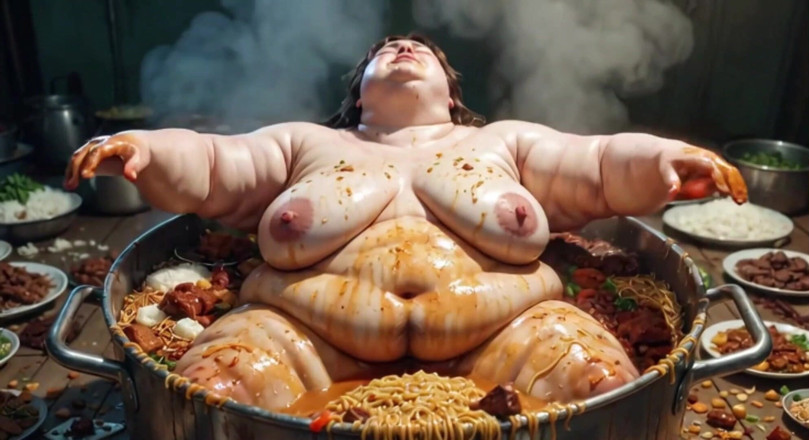 YOUR BEST FANTASY: Massive SSBBW Naked Eating Food Like Crazy - Hairy Pussy Exposed