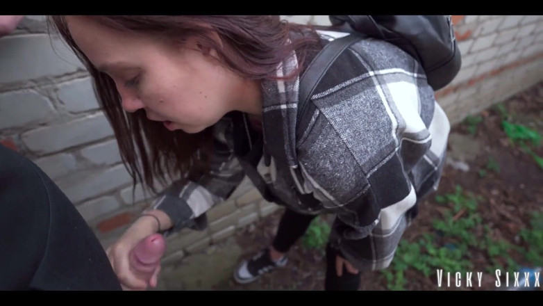 YSP Studio: Real Fast Risky Blowjob Behind the Garages. Cummed Mouth Full...