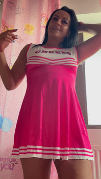 Majorette MILF Teased with Fingers While Bent Over in Tight Dress