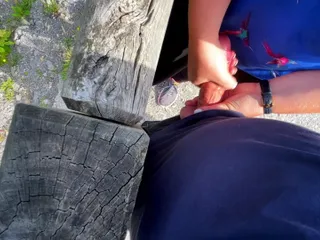 Public Sloppy Handjob Next to People:p so Risky:p