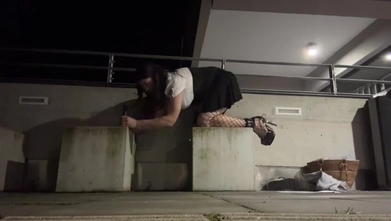 SissyDaniella: Sissy Playing Outside with BBC Dildo