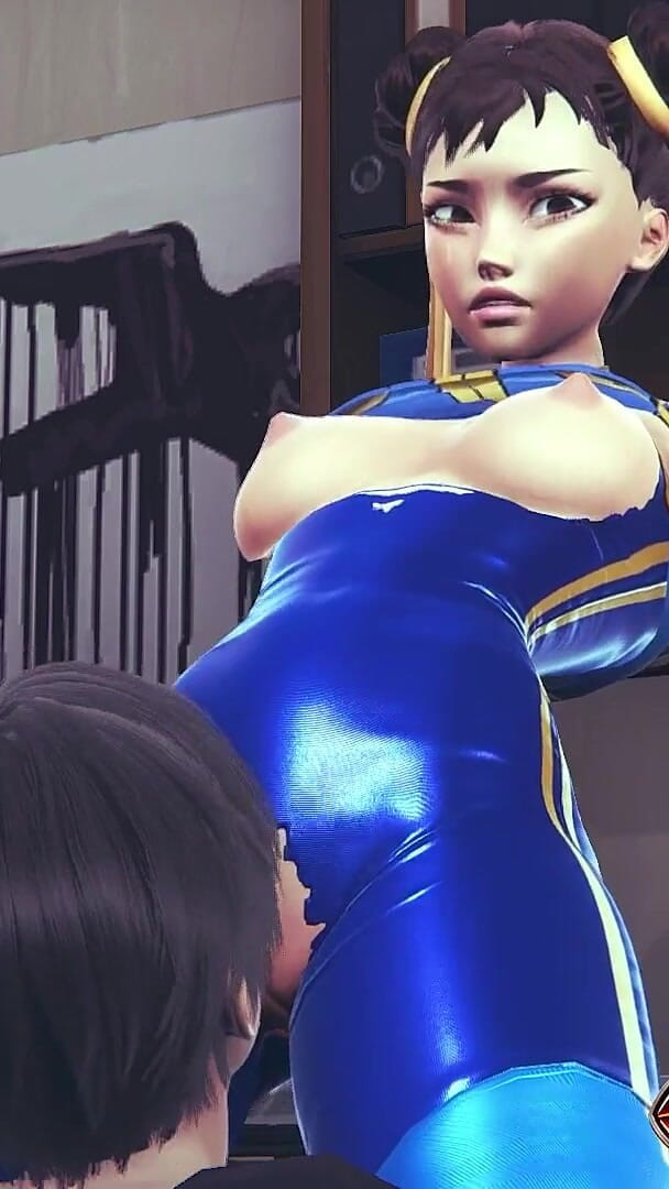 Chun Li Street Fighter 6 - Sexy Cosplay Anime Girl in Blue Latex Costume Gets Her Pussy Licked Through Tight Pants with Orgasm (Joas22222)