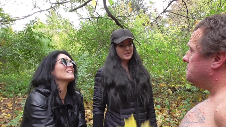 Femdom Austria: Slapping session in the forest for the naked male slave