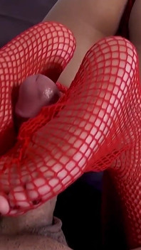 Amateur Brunette in Fishnet Footjob!