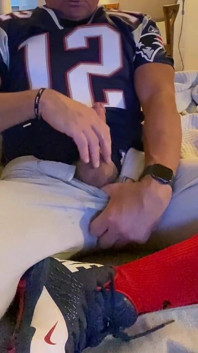 Jockdad87 Shoots a Load of Cum in His Football Gear