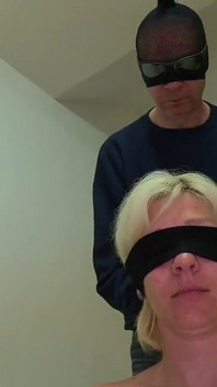 Two Blonde Babes Are Blindfolded and Then Have a Pissing Orgy with Several Men
