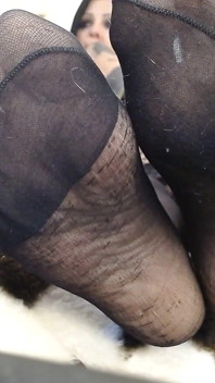 Closeup Black Nylon Pantyhose Feet