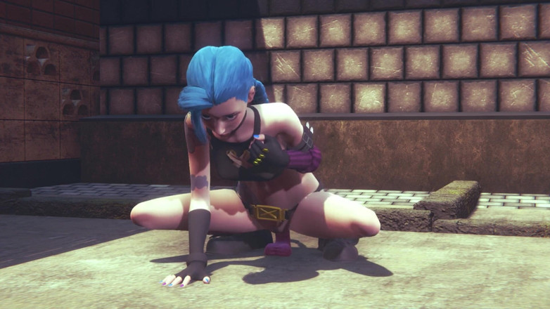 Waifu club 3D: Jinx našla růžové dildo na ulici a jezdí na něm