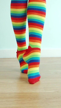 Crazy Teen with Colourful Stockings Wide Opens Her Legs on the Bed