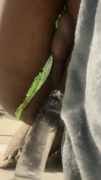 Black Solo Anal Sliding Green Jockmail Thong to the Side