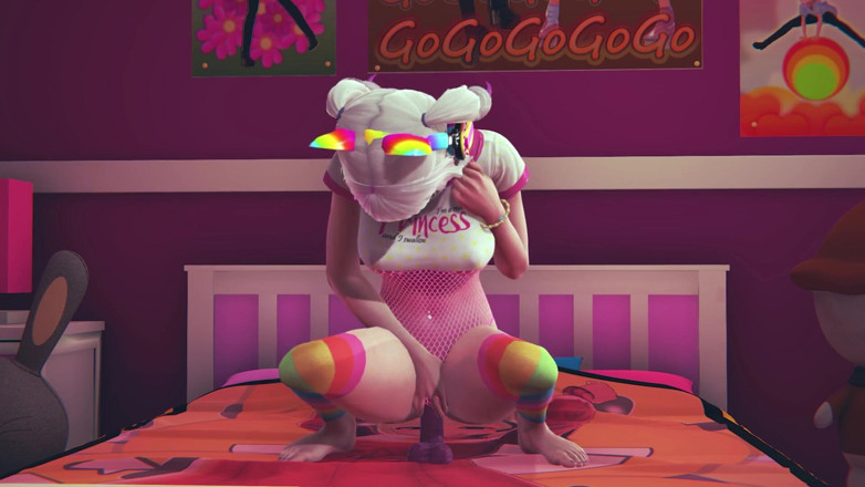 Waifu club 3D: Gamer menina cavalgando vibrador depois de assistir hentai