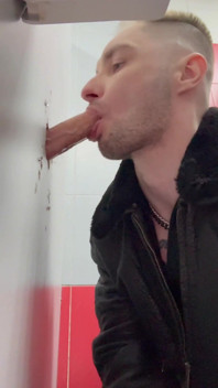 Chav Scally Boy Sucks Big Dick Glory Hole in Public Toilet
