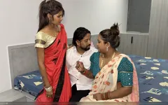 Stepmother Makes Her Stepdaughter Have Sex with Her Boyfriend Threesome Hard Fucking with Hindi Audio