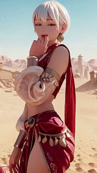 デザートファンタジー!銀髪の聖女のプライベートダンス、赤金の宮殿で、軽いリボンが彼女を包み込む。