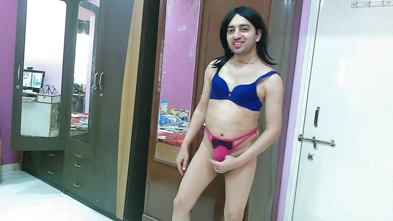 Cute & Nude Crossdresser: Hot sissy crossdresser femboy trying out her stepsis's lingerie.
