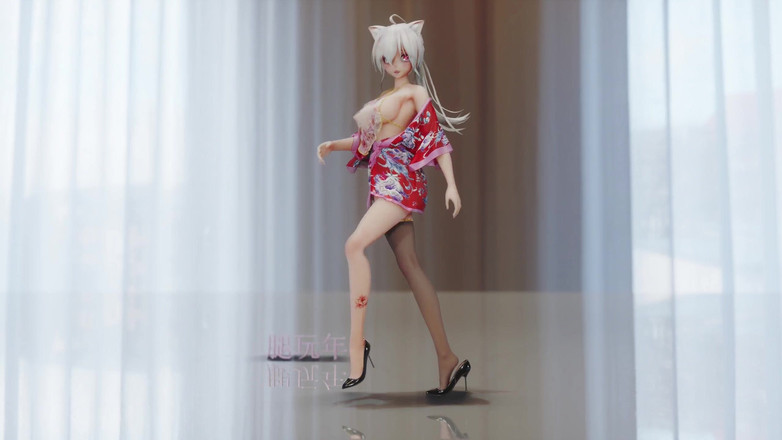 MikuMotion: Chokladkräm cheongsam; Svarta strumpor; Röd-soled höga klackar